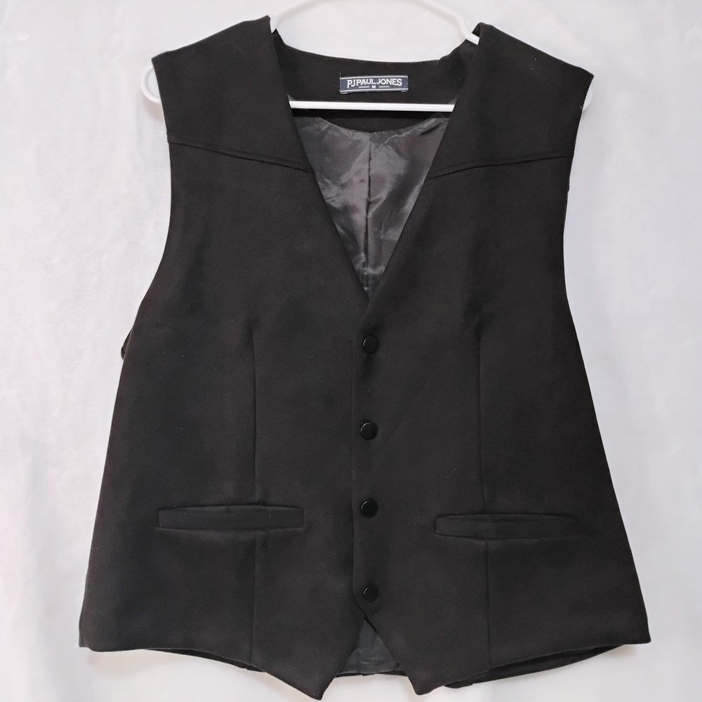 PJ Paul Jones Mens Medium Black Faux Suede Western Vest Waistcoat‎ Adjustable G